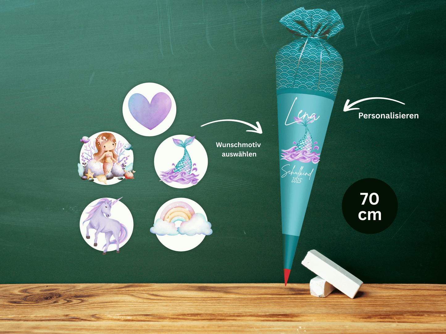 Schultüte aus Stoff personalisiert Aqua| Mit Namen & Wunschmotiv | Für Mädchen & Jungen