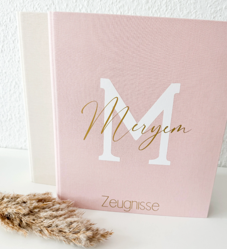 Personalisierte Zeugnismappe aus Leinen | Mit Namen | Ringbuch für Kinder & Einschulung