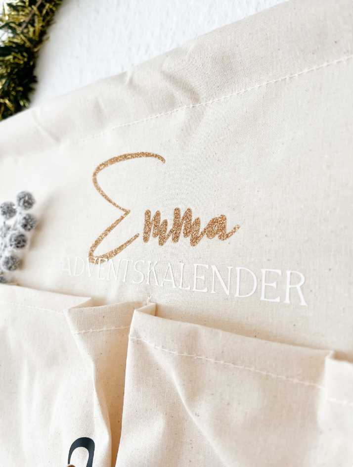 Personalisierter XXL Adventskalender aus Stoff – Beige, zum Selbstbefüllen