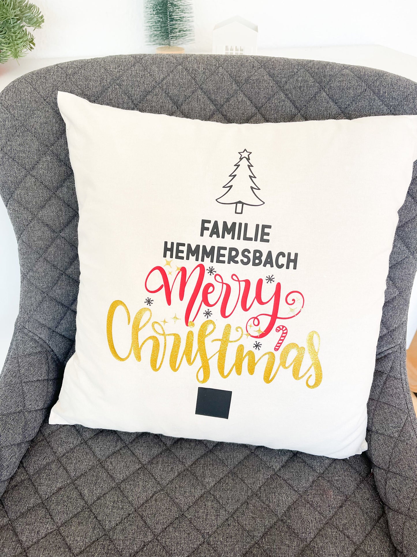 Personalisiertes Weihnachtskissen, Weihnachtsbaum, Kissenbezug Weihnachten, Merry Christmas, Geschenkidee