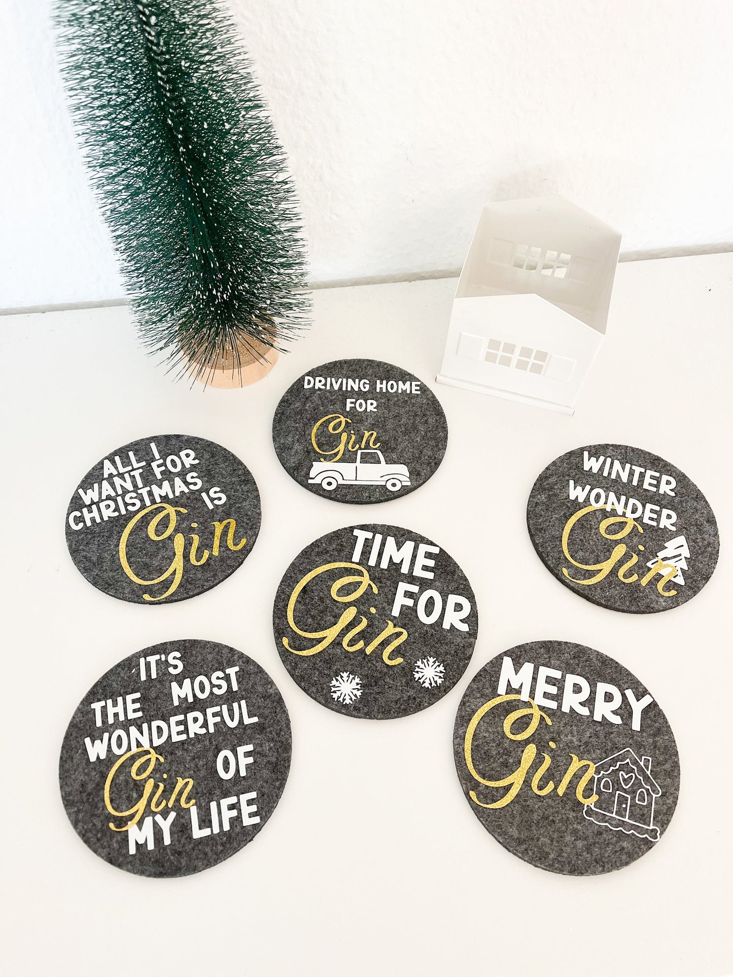 Weihnachtliche Untersetzer für Gin Trinker, Weihnachten, Tischdeko, Geschenkidee, Untersetzer Gin, Filz