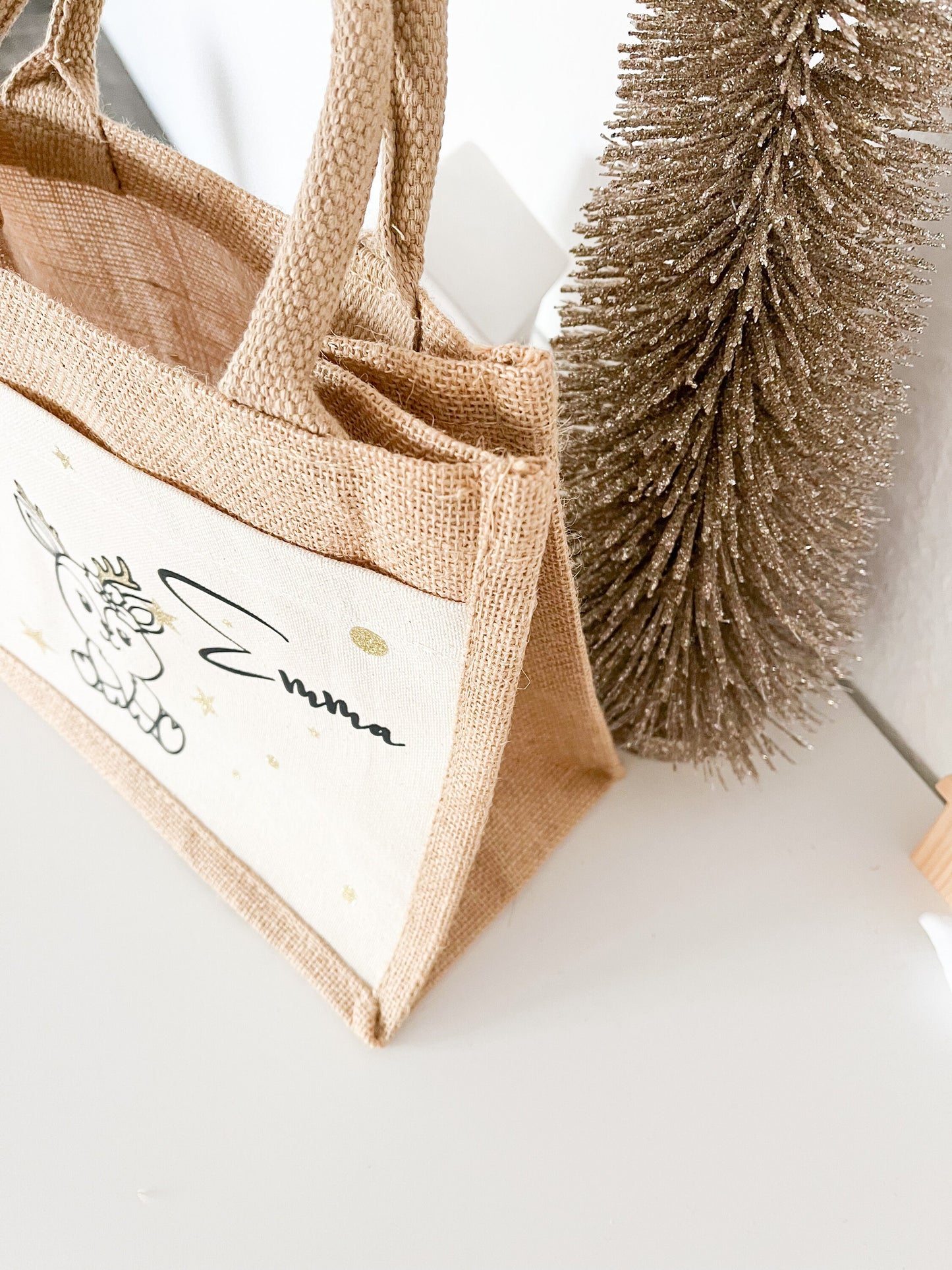 Personalisierte Jute Tasche Weihnachten, Rentier, Kinder, Nikolaus, Geschenketasche