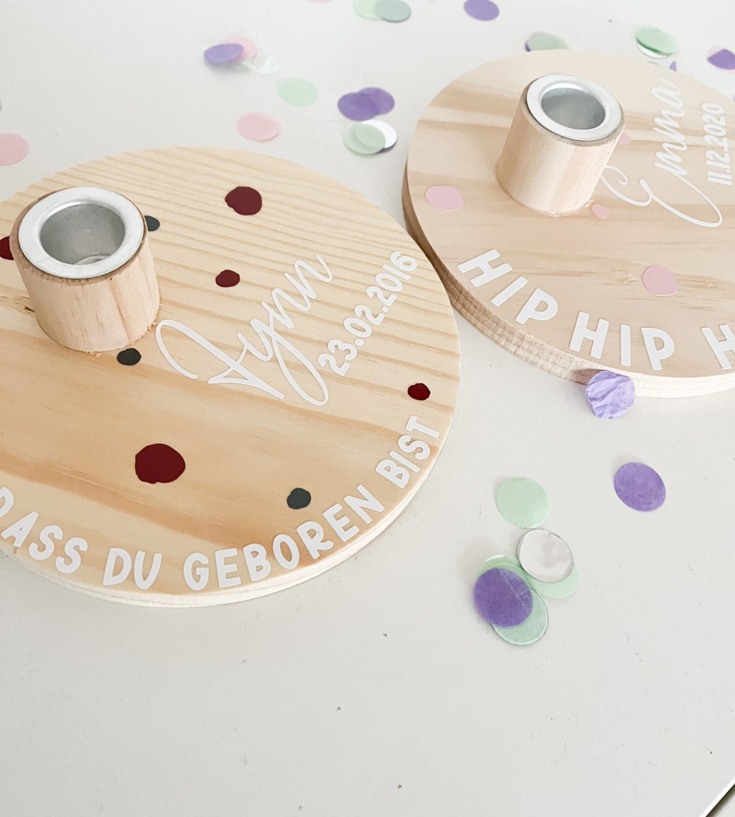 Personalisiertes Geburtstagsbrettchen, Geburtstagskrank, Geburtstagsscheibe, Kerzenhalter aus Holz, Kindergeburtstag