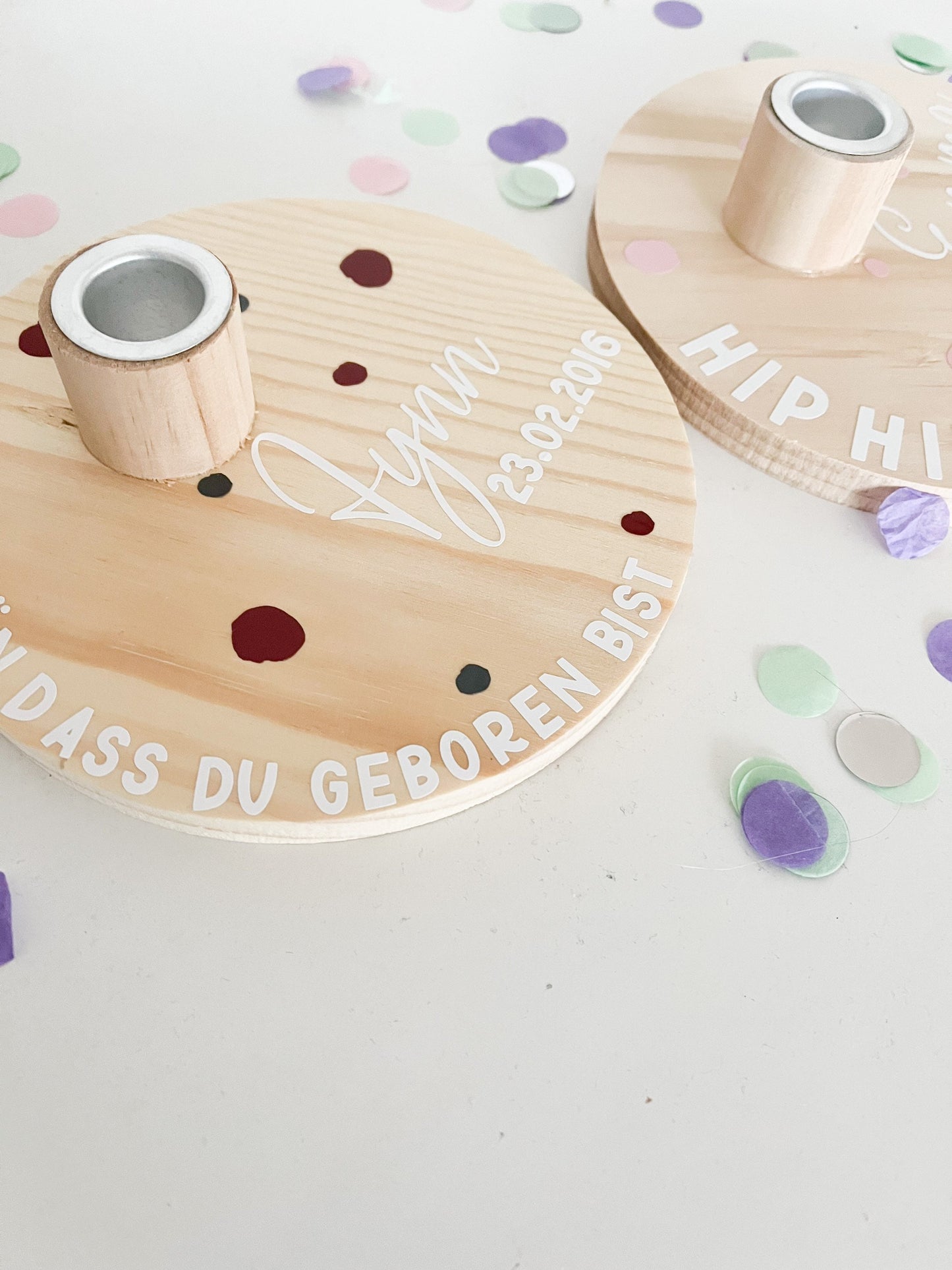 Personalisiertes Geburtstagsbrettchen, Geburtstagskrank, Geburtstagsscheibe, Kerzenhalter aus Holz, Kindergeburtstag