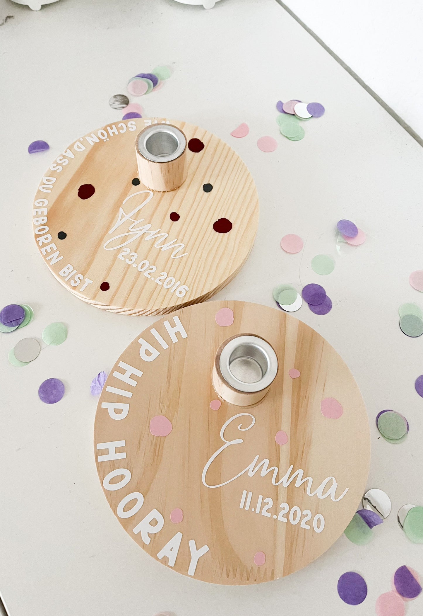 Personalisiertes Geburtstagsbrettchen, Geburtstagskrank, Geburtstagsscheibe, Kerzenhalter aus Holz, Kindergeburtstag
