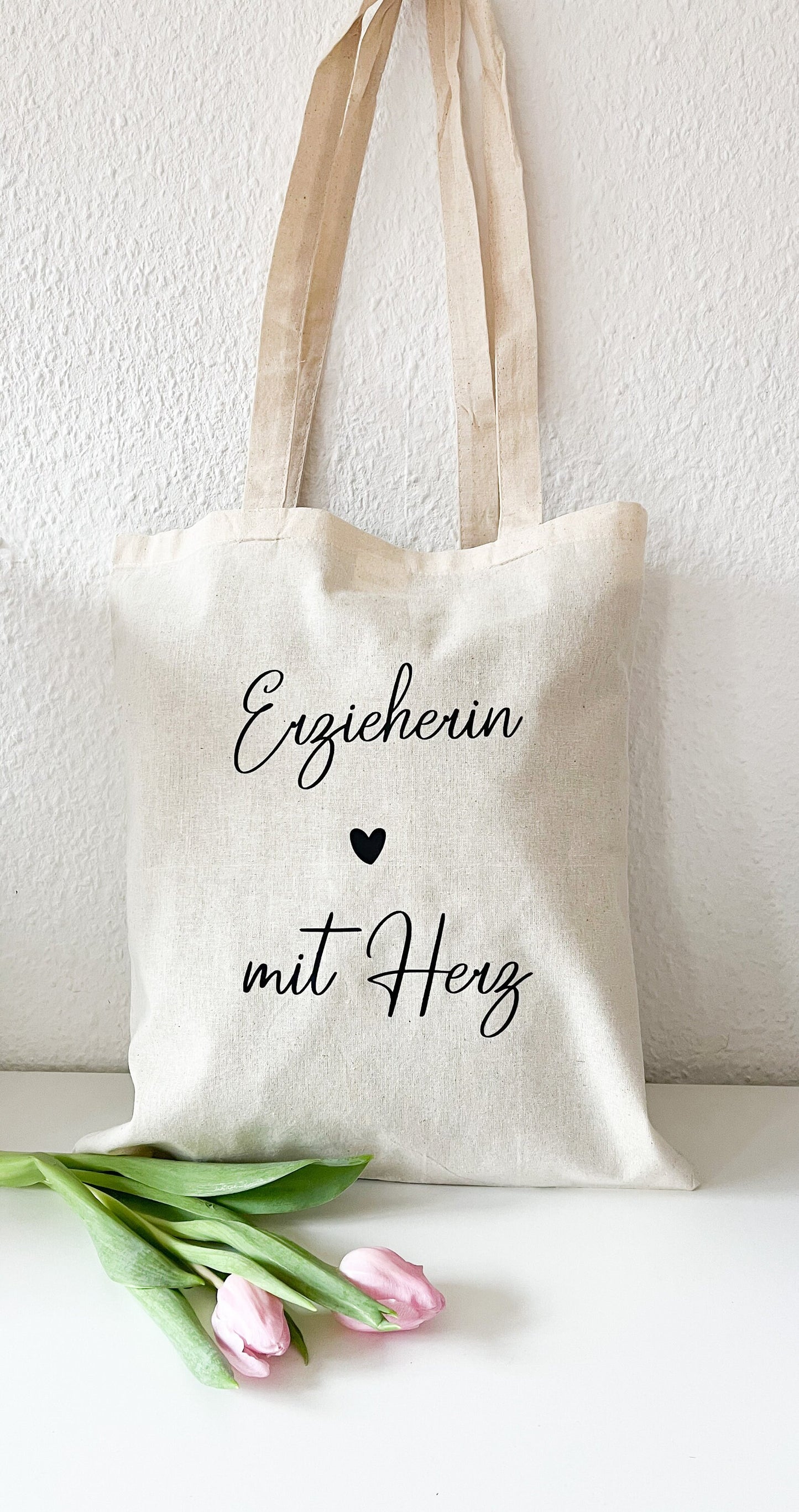 Einkaufstasche Stoffbeutel Erzieherin Geschenk Abschied Kindergarten Krippe Erzieherin mit Herz personalisierbar