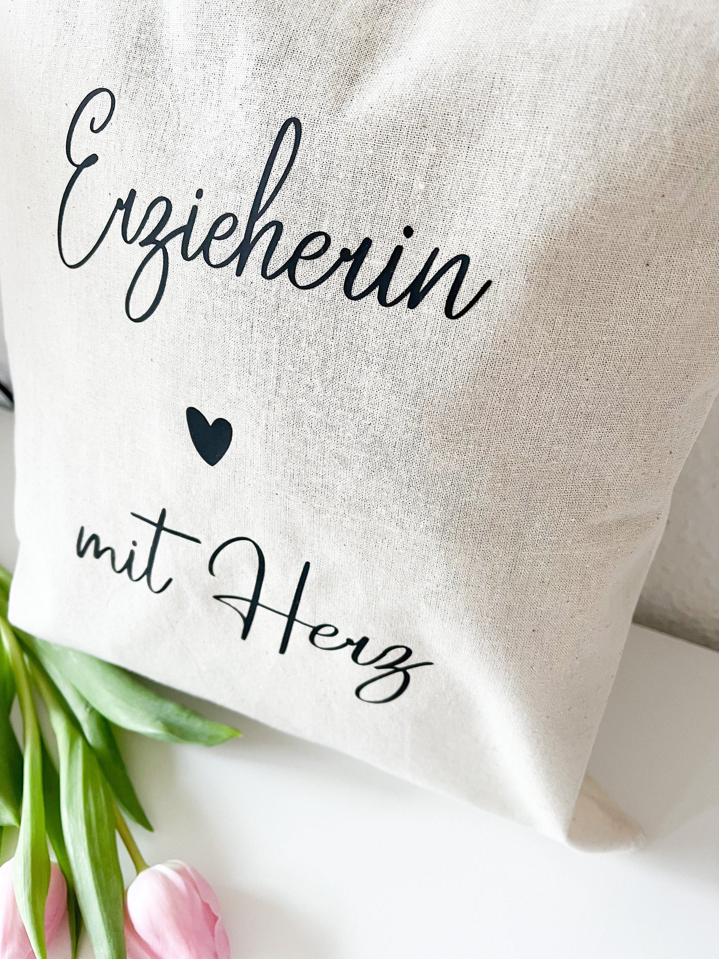 Einkaufstasche Stoffbeutel Erzieherin Geschenk Abschied Kindergarten Krippe Erzieherin mit Herz personalisierbar