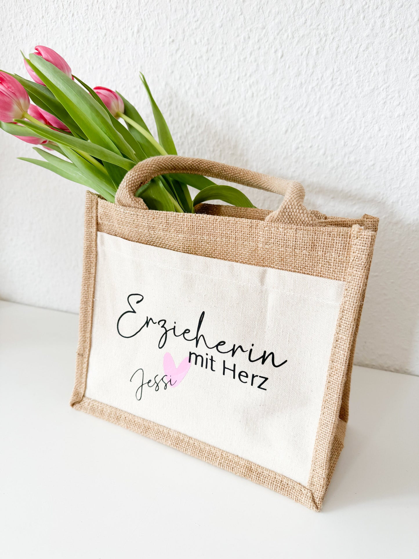 Jutetasche Erzieherin mit Herz | Geschenktasche | Dankeschön | Lehrerin Abschiedsgeschenk | personalisiert