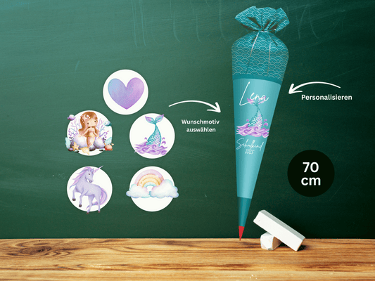 Schultüte aus Stoff personalisiert Aqua| Mit Namen & Wunschmotiv | Für Mädchen & Jungen
