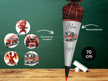 Schultüte aus Stoff personalisiert Rot Mit Namen & Wunschmotiv | Für Mädchen & Jungen