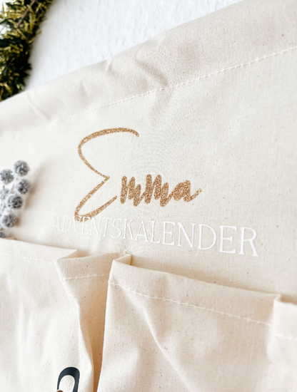 Personalisierter XXL Adventskalender aus Stoff – Beige, zum Selbstbefüllen