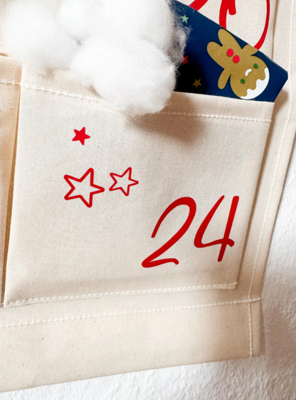 Personalisierter Stoff-Adventskalender mit Namen | Zahlenfarbe wählbar