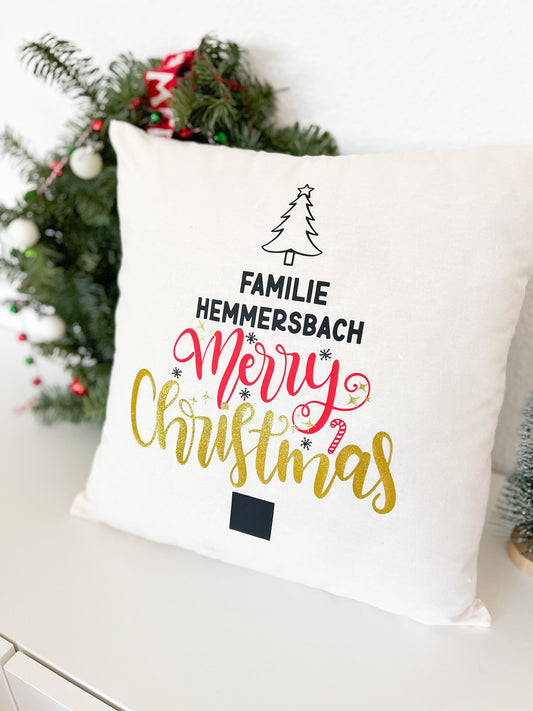 Personalisiertes Weihnachtskissen, Weihnachtsbaum, Kissenbezug Weihnachten, Merry Christmas, Geschenkidee