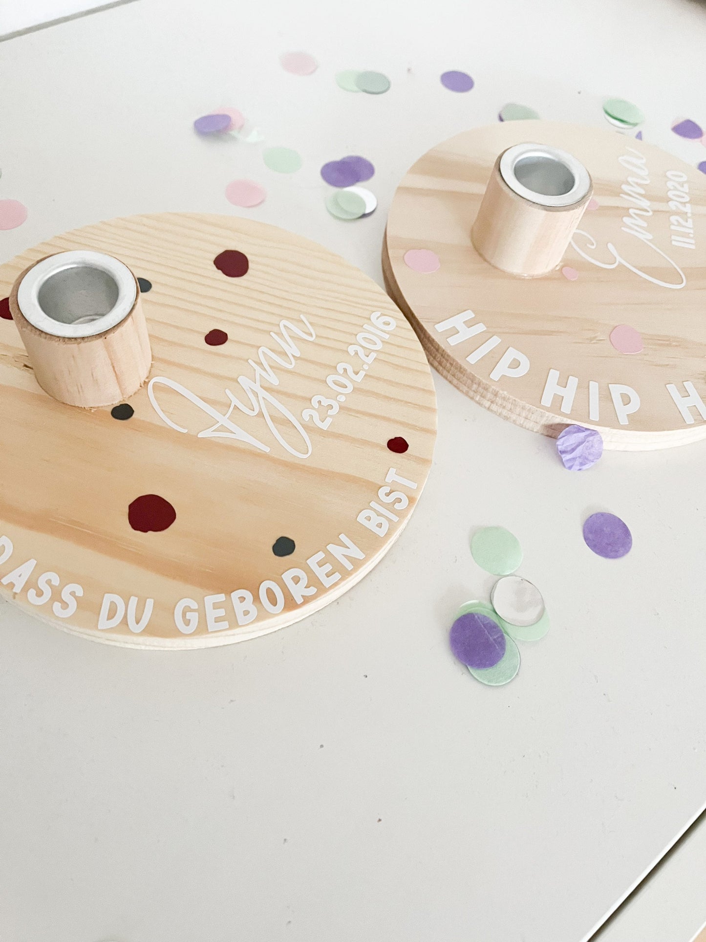 Personalisiertes Geburtstagsbrettchen, Geburtstagskrank, Geburtstagsscheibe, Kerzenhalter aus Holz, Kindergeburtstag