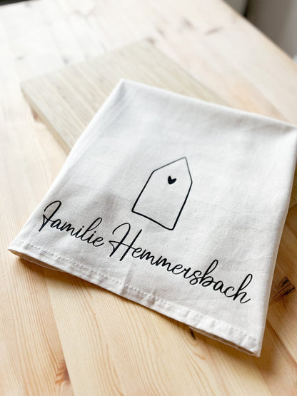 Sonderwunsch Personalisiertes Geschirrtuch Abtrockentuch, Geburtstag, Einzug, Bauherren, Weihnachten