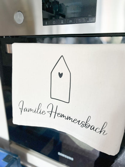Personalisiertes Geschirrtuch Abtrockentuch, Geburtstag, Einzug, Bauherren, Weihnachten