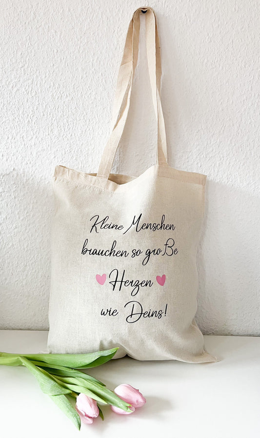 Einkaufstasche Stoffbeutel Erzieherin Geschenk Abschied Kindergarten Krippe Erzieherin mit Herz personalisierbar