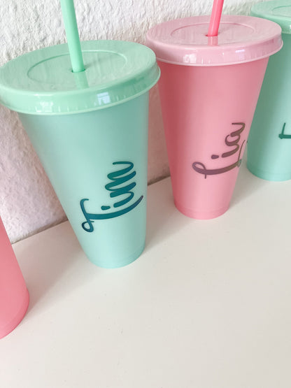 Trinkbecher mit Deckel und Strohalm 700ml personalisiert, Sommer, Kinderbecher, JGA, Kindergeburtstag