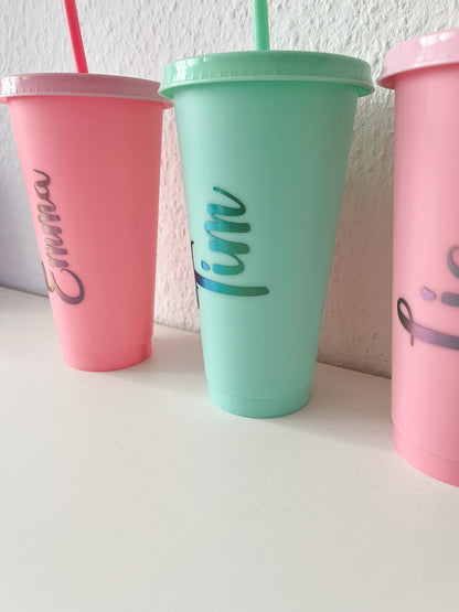 Trinkbecher mit Deckel und Strohalm 700ml personalisiert, Sommer, Kinderbecher, JGA, Kindergeburtstag