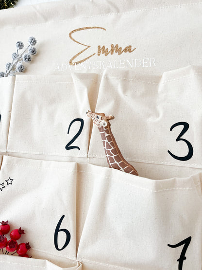 Personalisierter XXL Adventskalender für Kinder zum selber befüllen, 24 Taschen, Kalender aus Stoff