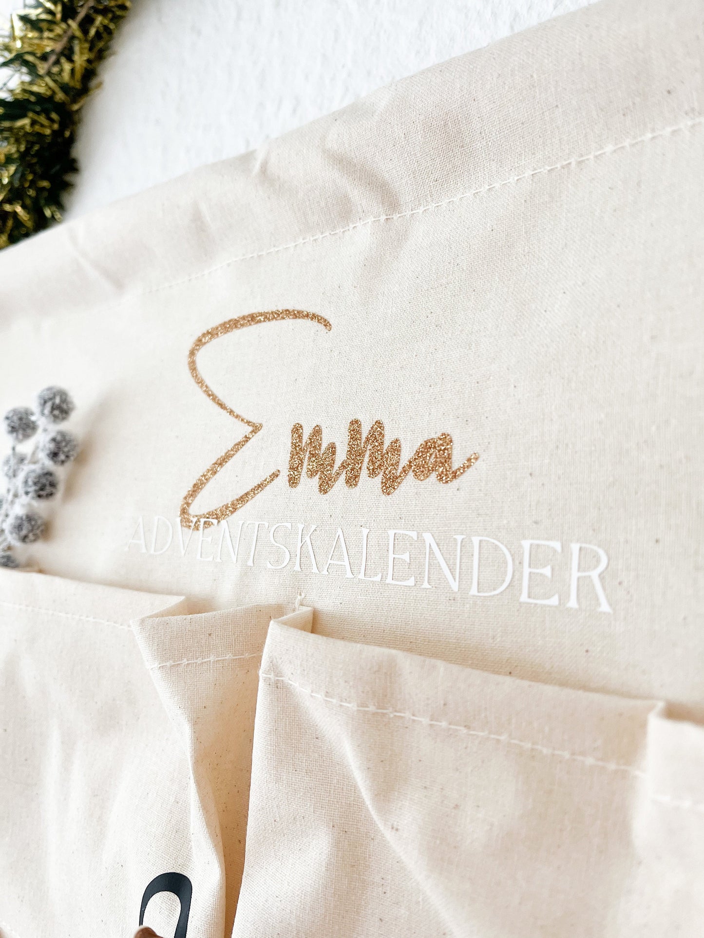DIY Adventskalender Stoff  personalisierbar mit Namen  zum Selbstgestalten & Befüllen  wiederverwendbar  neutral beige  mit Anleitung