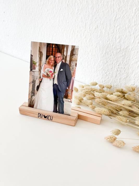 Kartenhalter Fotohalter aus Holz, personalisierbar, mit Text