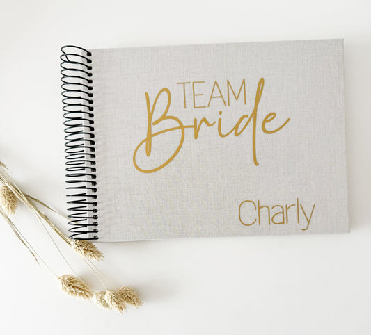 Erinnerungsalbum Junggesellenabschied | Brautparty Fotoalbum | personalisiertes Album aus Leinen | Team Bride | JGA