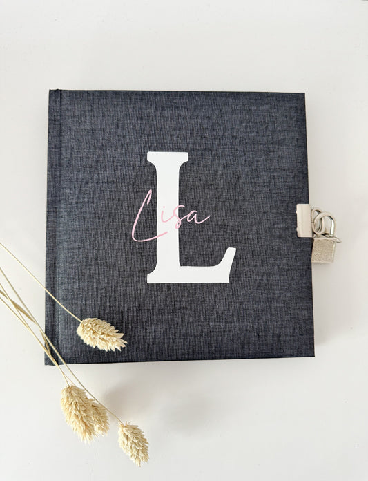 Tagebuch mit Schloss, personalisiert, Leineneinband, mit Initialen
