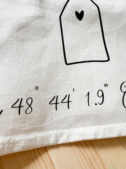 Personalisiertes Geschirrtuch | Breitengrad |Abtrockentuch | Geburtstag | Einzug |Bauherren | Muttertag