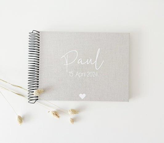 Personalisiertes Fotoalbum Geburt | Geburtstag | Kommunion | Taufe | Geschenk Baby Geburt | Fotoalbum Leinen