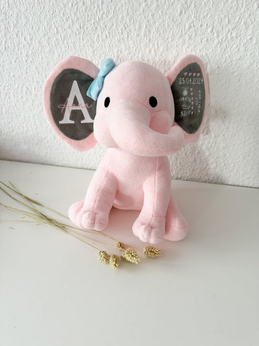 Personalisiertes Kuscheltier | personalisiertes Stofftier mit Namen und Geburtsdaten | Elefant | Mädchen | Geschenk Geburt