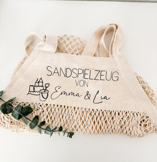 Sandspielzeugtasche | Tasche Sandspielzeug personalisiert | Netzbeutel | Netztasche Sandspielzeug | Spielplatztasche für Kinder