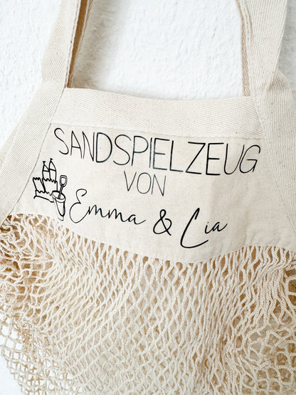 Sandspielzeugtasche | Tasche Sandspielzeug personalisiert | Netzbeutel | Netztasche Sandspielzeug | Spielplatztasche für Kinder