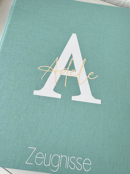 Zeugnismappe Leinen | mit Namen personalisiert | Einschulung | Dokumentenmappe | Ringbuch | Zeugnismappe für Kinder