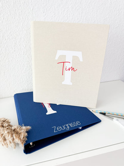 Zeugnismappe Leinen | mit Namen personalisiert | Einschulung | Dokumentenmappe | Ringbuch | Zeugnismappe für Kinder