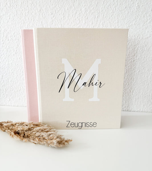 Zeugnismappe Leinen | mit Namen personalisiert | Einschulung | Dokumentenmappe | Ringbuch | Zeugnismappe für Kinder