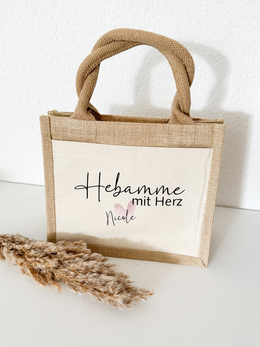 Jute Tasche Hebamme mit Herz | Geschenk Hebamme | Jute Beutel | Personalisierte Geschenke | Kleines Geschenk | Danke | Beste Hebamme