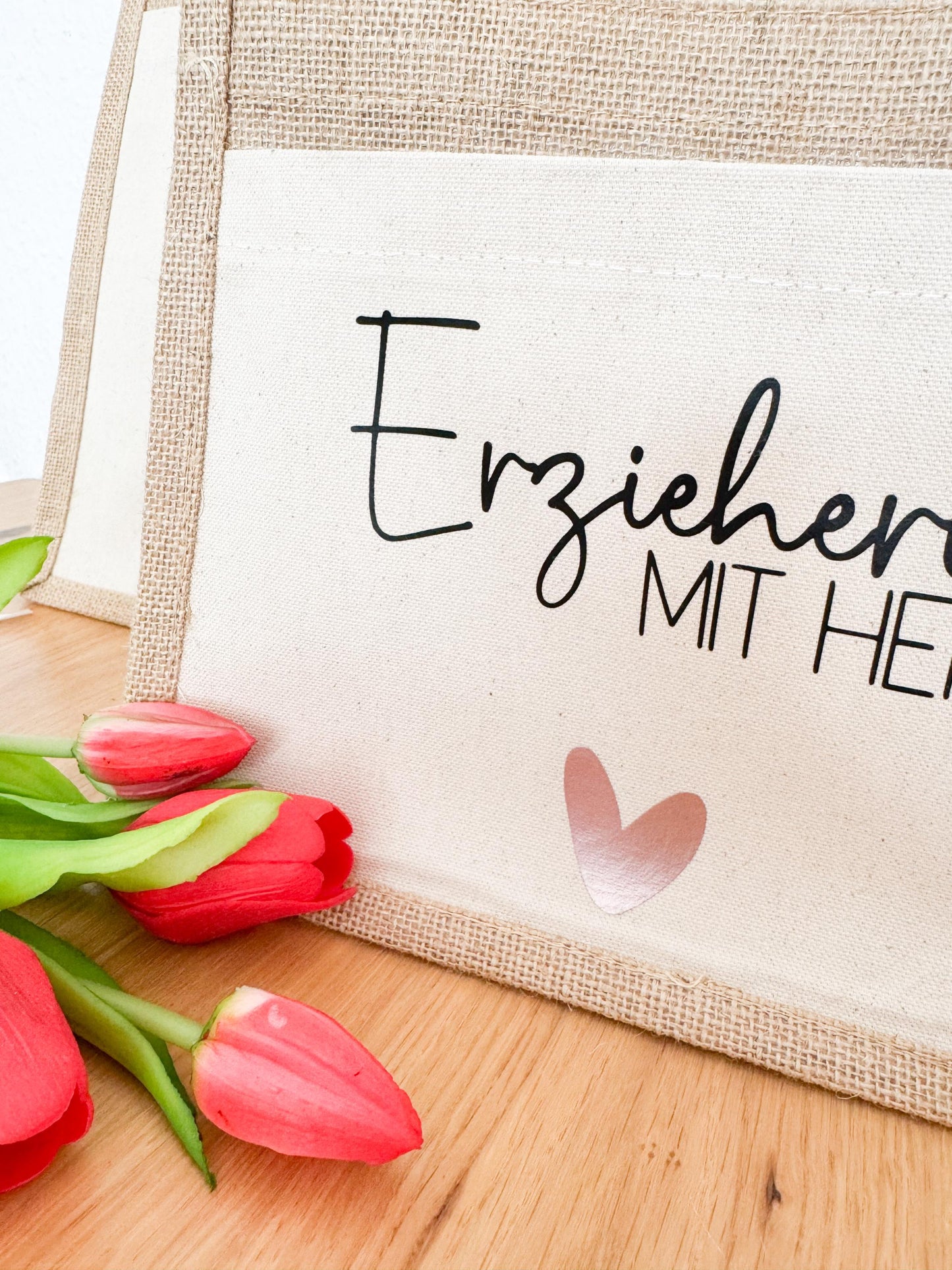 Jutetasche Erzieherin mit Herz | Geschenktasche | Dankeschön | Lehrerin Abschiedsgeschenk | personalisiert