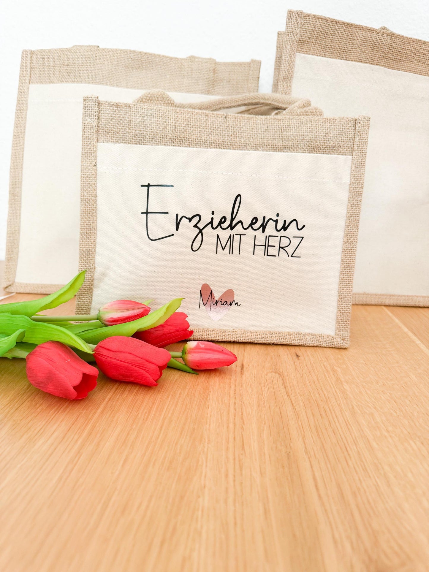 Jutetasche Erzieherin mit Herz | Geschenktasche | Dankeschön | Lehrerin Abschiedsgeschenk | personalisiert