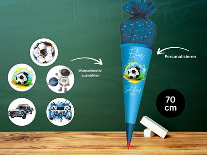 Schultüte aus Stoff |Wunschmotiv |Personalisiert mit Namen |Wunschname| Junge| Blau