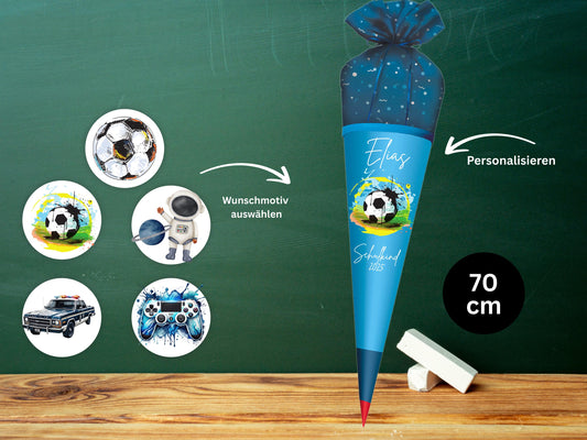 Schultüte aus Stoff |Wunschmotiv |Personalisiert mit Namen |Wunschname| Junge| Blau