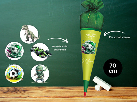 Schultüte aus Stoff |Wunschmotiv |Personalisiert mit Namen |Wunschname| Junge| Grün