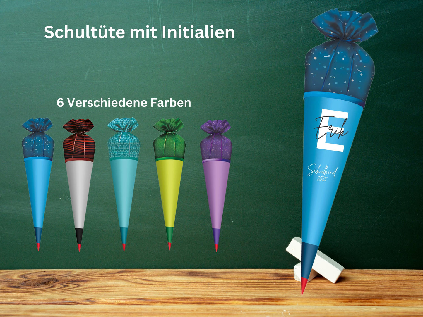 Schultüte aus Stoff | mit Initialen| Personalisiert mit Namen | Wunschname | Mädchen | Junge