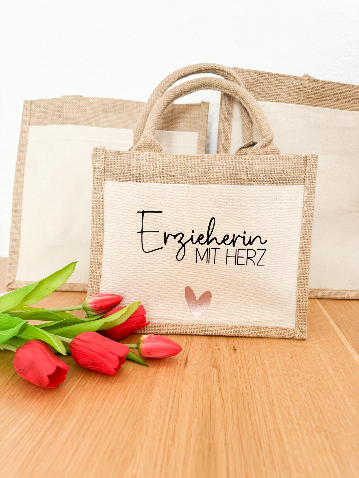 Jutetasche Erzieherin mit Herz | Geschenktasche | Dankeschön | Lehrerin Abschiedsgeschenk | personalisiert