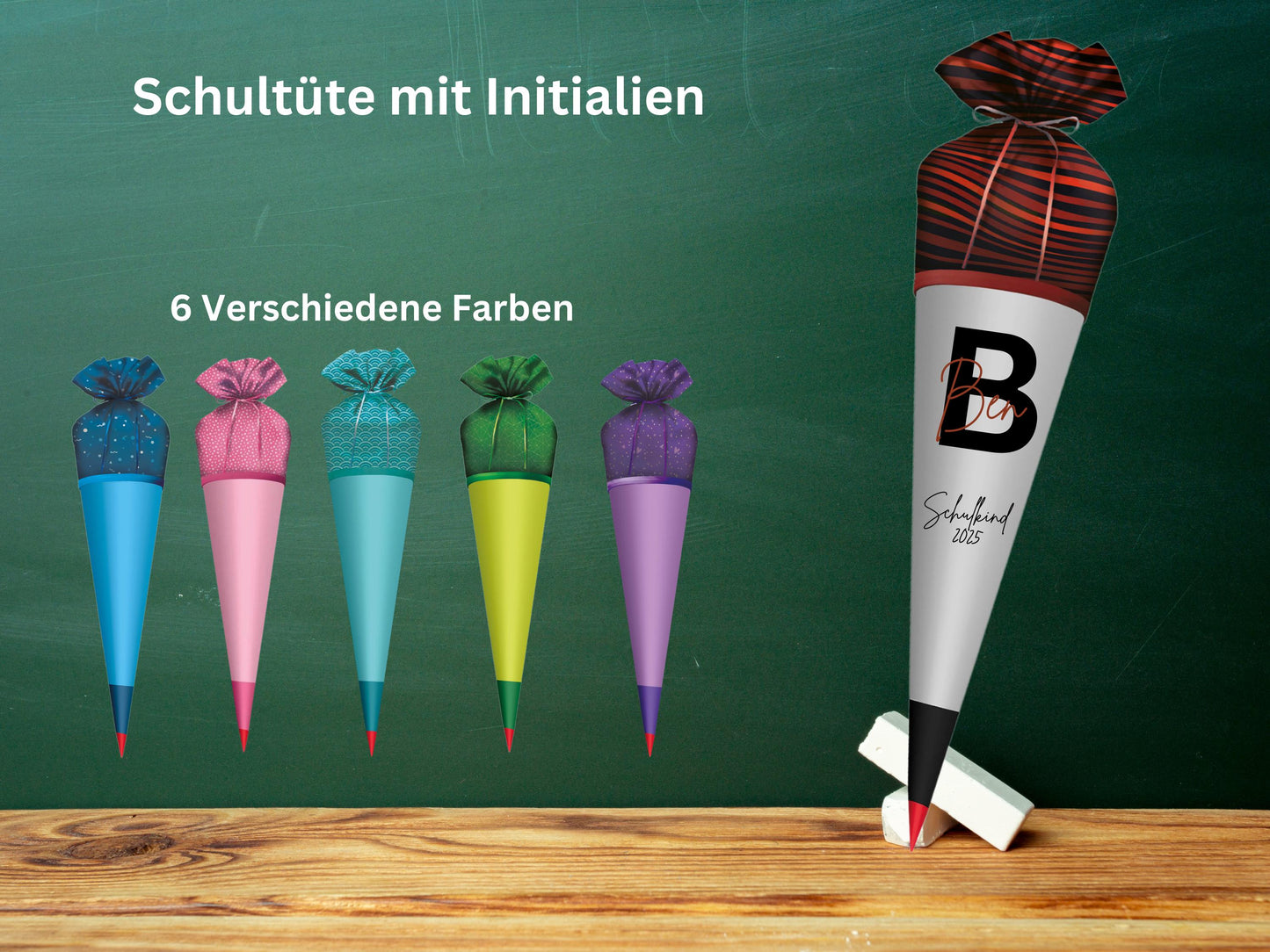 Schultüte aus Stoff | mit Initialen| Personalisiert mit Namen | Wunschname | Mädchen | Junge