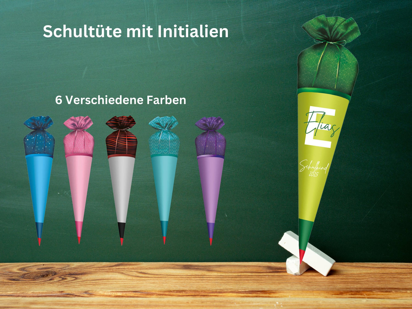 Schultüte aus Stoff | mit Initialen| Personalisiert mit Namen | Wunschname | Mädchen | Junge