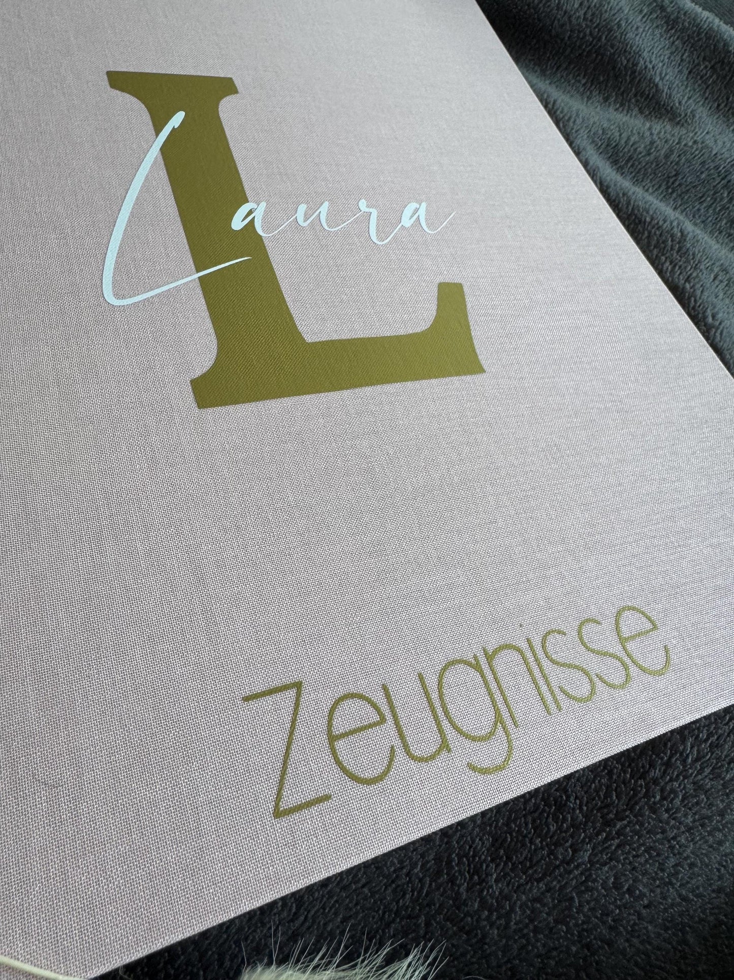 Zeugnismappe Leinen | mit Namen personalisiert | Einschulung | Dokumentenmappe | Ringbuch | Zeugnismappe für Kinder | Gold