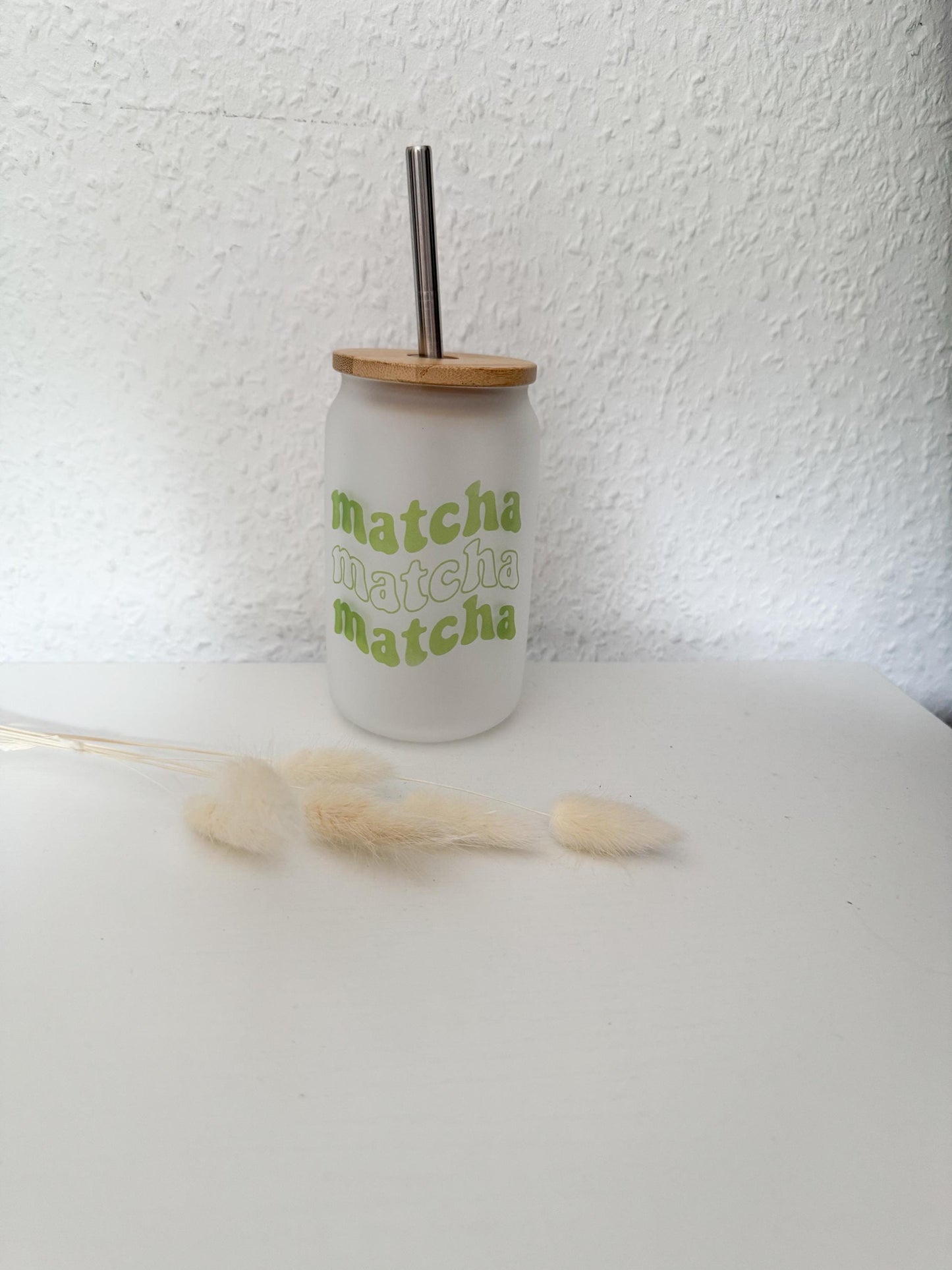 Trinkglas Matcha“ | mit Deckel und Strohalm | Matcha Babe 400ml 550ml | Bambusdeckel