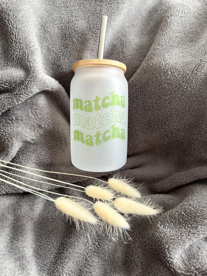Trinkglas Matcha“ | mit Deckel und Strohalm | Matcha Babe 400ml 550ml | Bambusdeckel