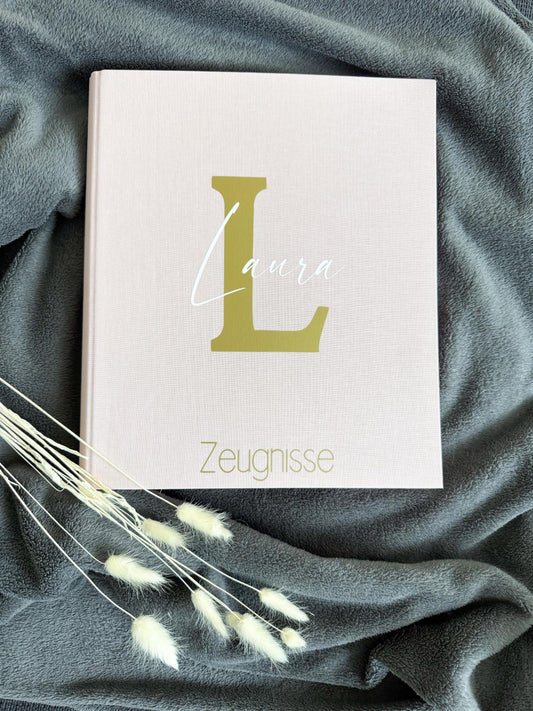 Zeugnismappe Leinen | mit Namen personalisiert | Einschulung | Dokumentenmappe | Ringbuch | Zeugnismappe für Kinder | Gold